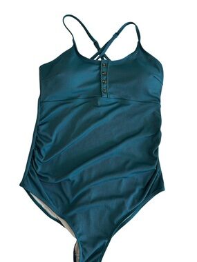 Large Teal Ribbed Knit one piece swim suit
